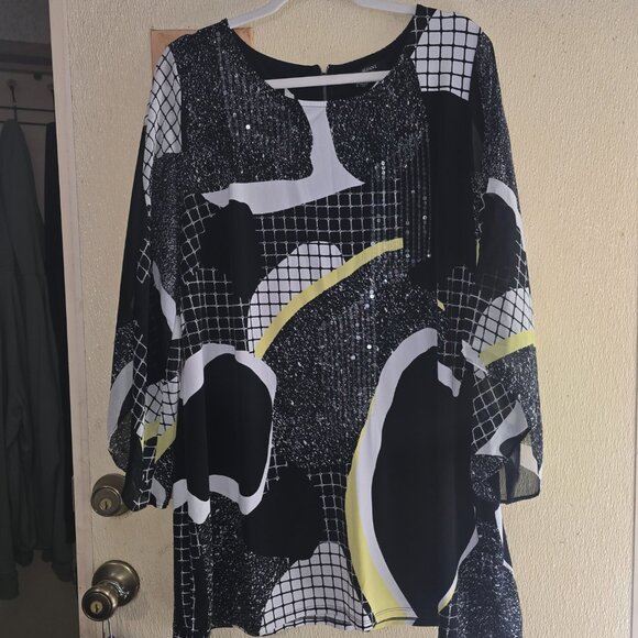 Alfani Woman Multi Color Sequin Blouse with Sheer Flowy Sleeves - Picture 2 of 6